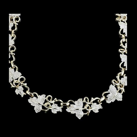 Sarah Coventry Necklace Plain and Fancy Goldtone Silvertone Textured Leaves Vtg - Picture 4 of 6